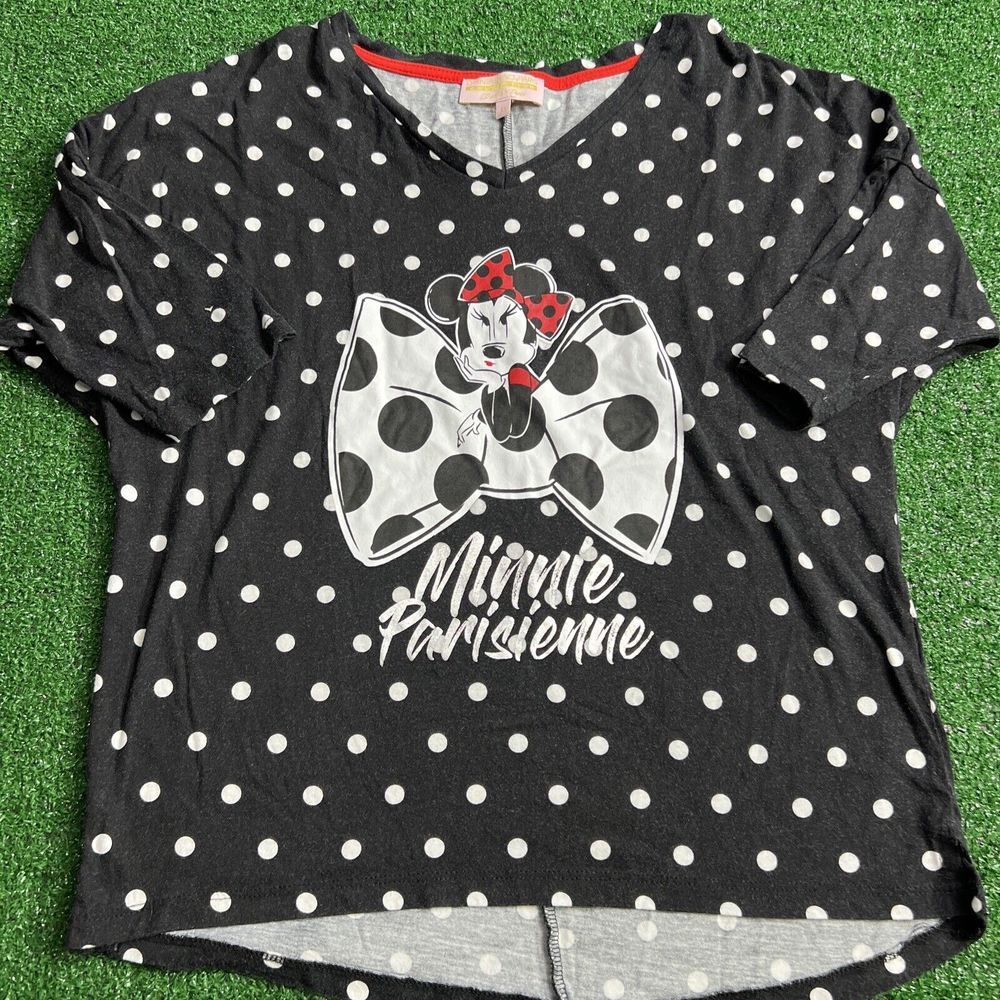 Disneyland Paris Minnie Parisienne Polka‎ Dot T-shirt Women's Sz XS Black White
